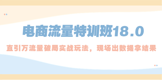 电商流量特训班18.0，直引万流量破局实操玩法，现场出数据拿结果-有道网创