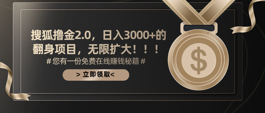 搜狐撸金2.0日入3000+，可无限扩大的翻身项目-有道网创