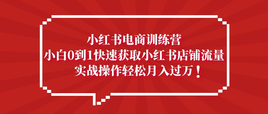 小红书电商训练营，小白0到1快速获取小红书店铺流量，实战操作月入过万-有道网创