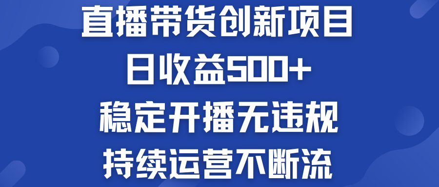 直播带货创新项目：日收益500+  稳定开播无违规  持续运营不断流-有道网创